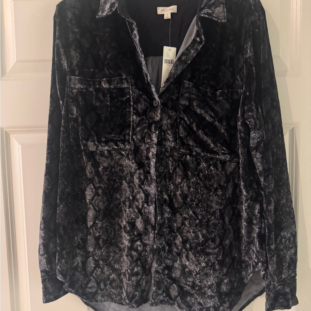 Pilcro Black and Gray Velvet Shirt